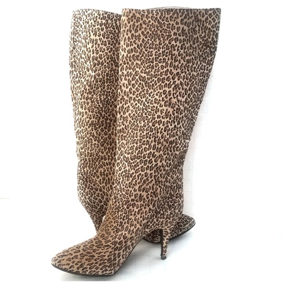 Two Lips Shoes - SZ 7 Brown Cheetah Leopard Knee High Boots